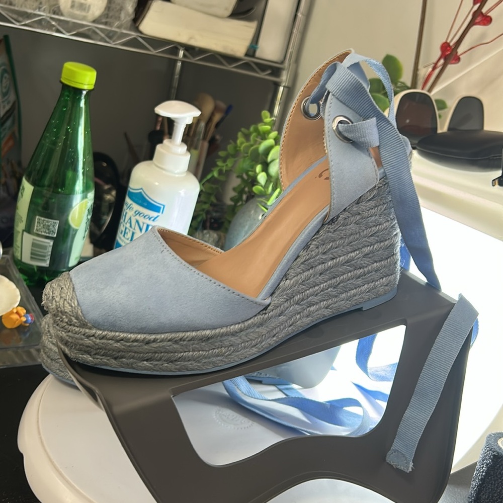 INC International Concepts Blue Espadrille Wedge Sandals - Picture 2 of 8